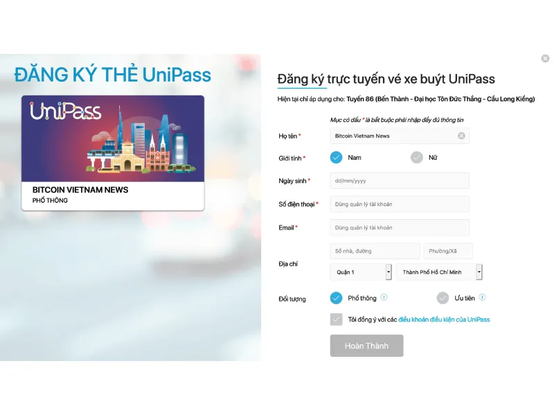 Đăng ký trên website unipass.vn
