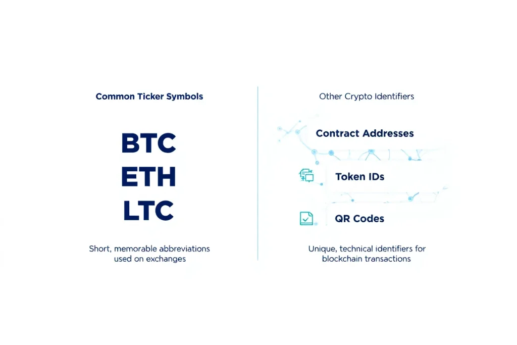 Ticker symbols vs. other crypto identifiers