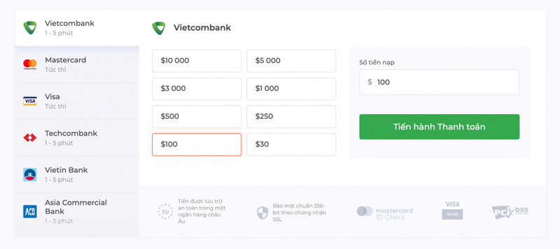 Hướng dẫn nạp tiền vào tài khoản IQ Option