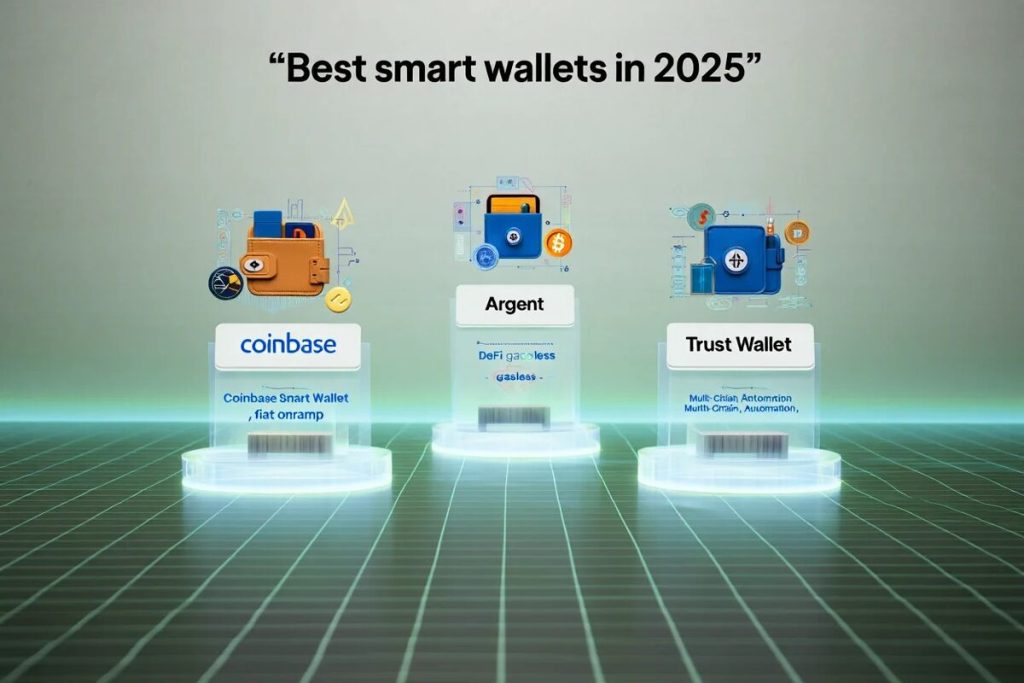 Futuristic crypto scene showcasing the top smart wallets of 2025 with distinct strengths and tech features