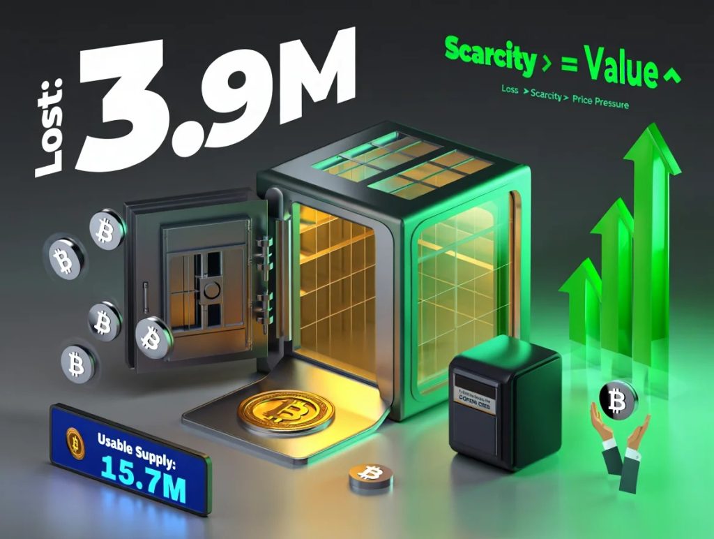 How does lost Bitcoin affect scarcity and value