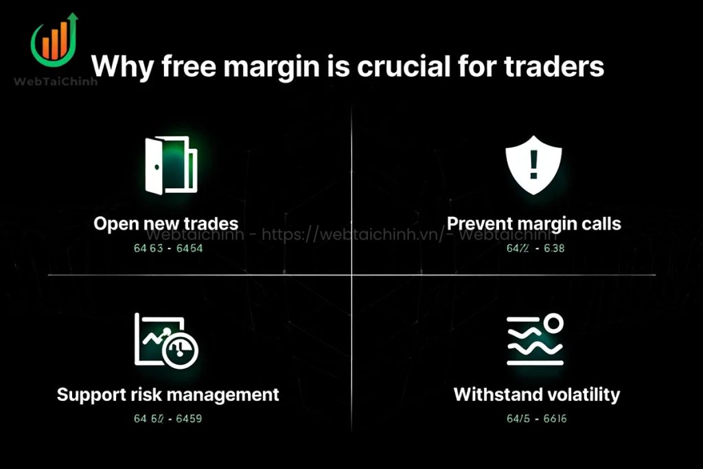 A strong free margin buffer protects traders from volatility and margin calls