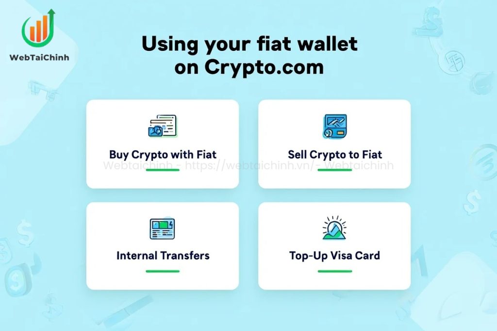 Explore 4 key ways to use your Crypto.com fiat wallet buy, sell, transfer, and top-up your Visa Card instantly and securely