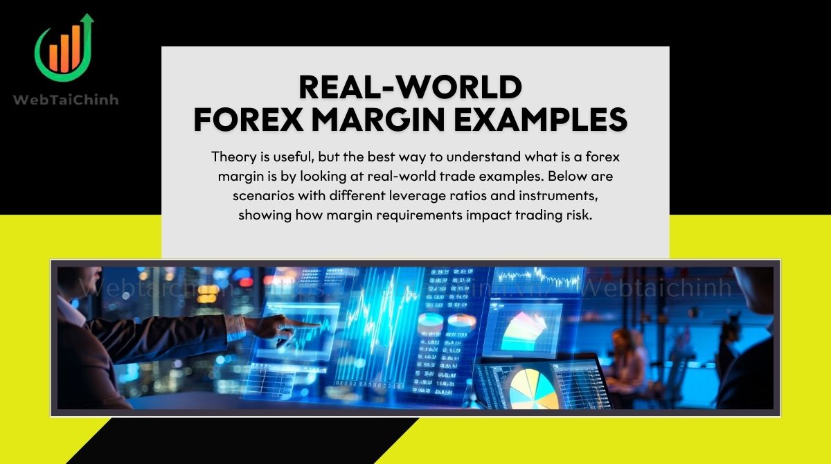 Scenarios with different leverage ratios and instruments, showing how margin requirements impact trading risk