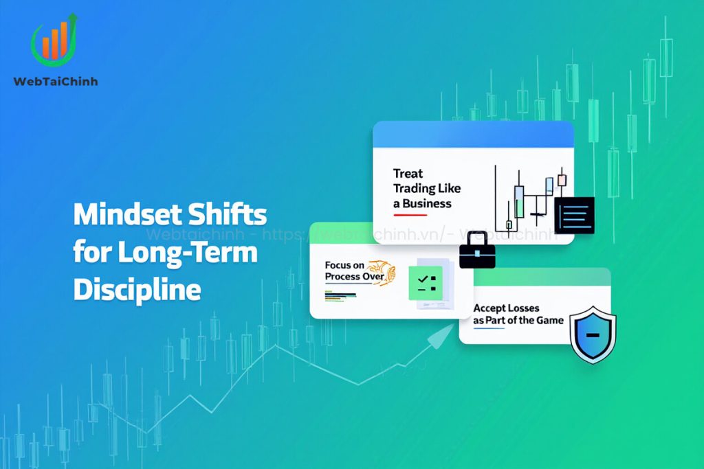 Shift your mindset to treat trading as a business, focus on process, and accept losses to sustain discipline