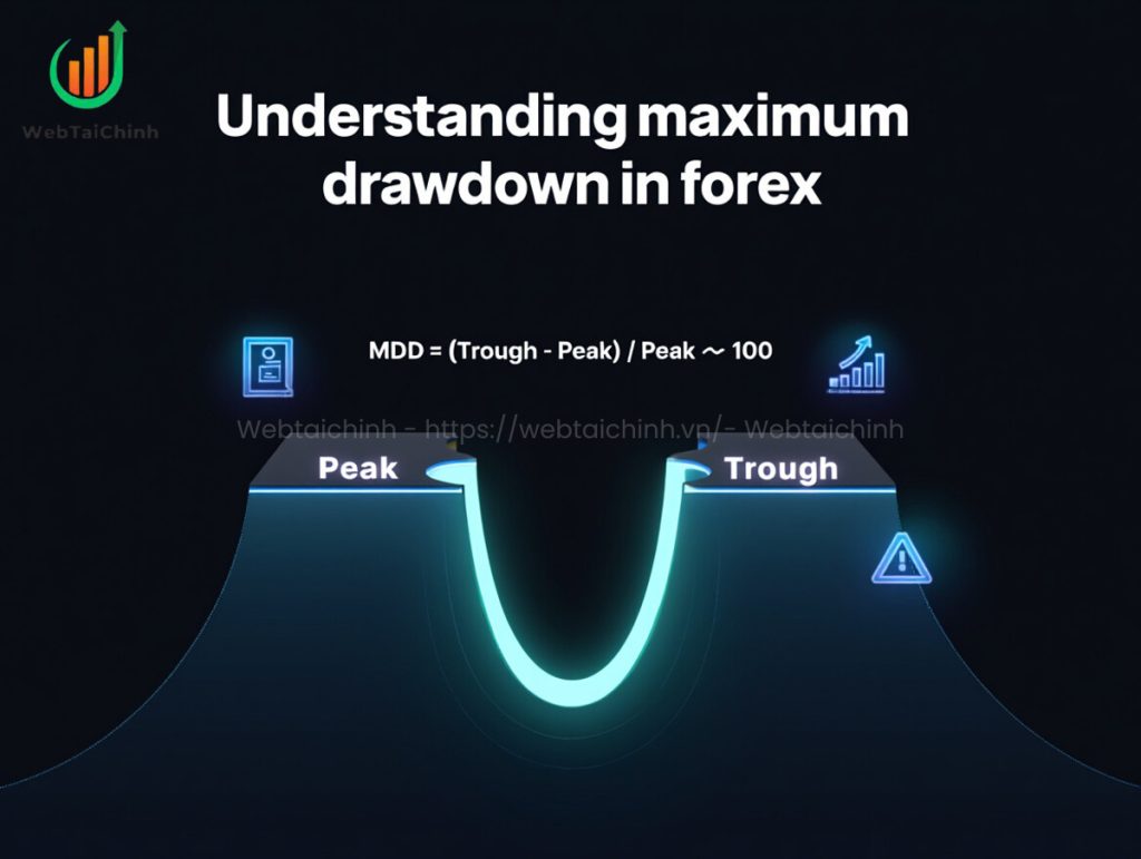 aximum drawdown in forex showing equity falling from peak to trough before recovery
